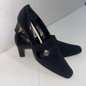 Vintage Y2K Brighton Quincy Black Italy Mesh Braided Leather Closed Toe Heels 9